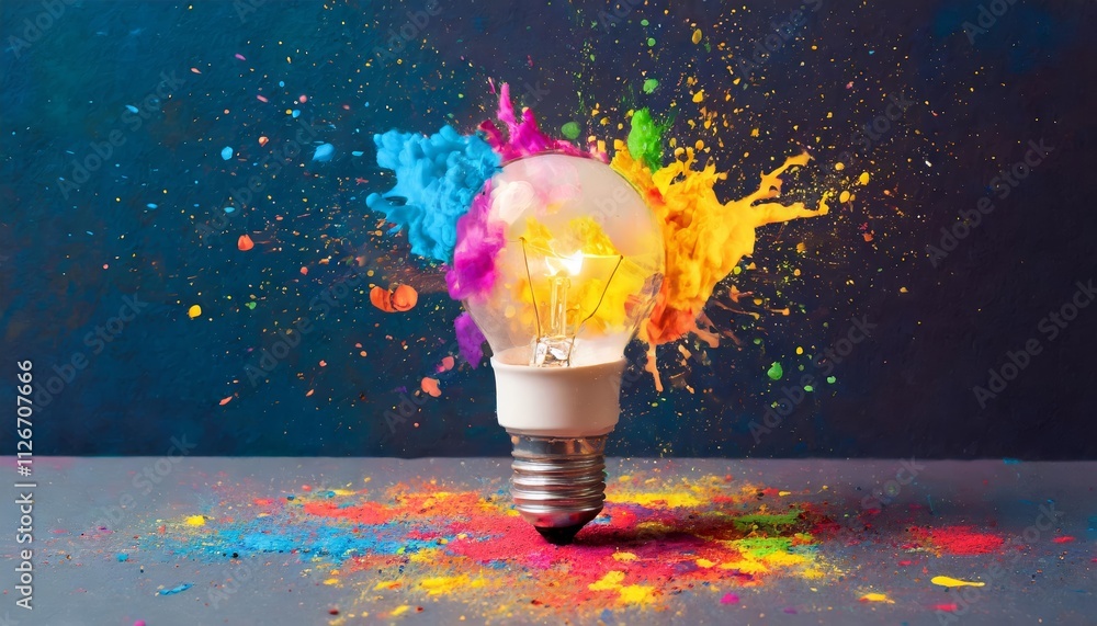 Poster explosive creativity a colorful light bulb burst symbolizing new ideas and brainstorming concepts in