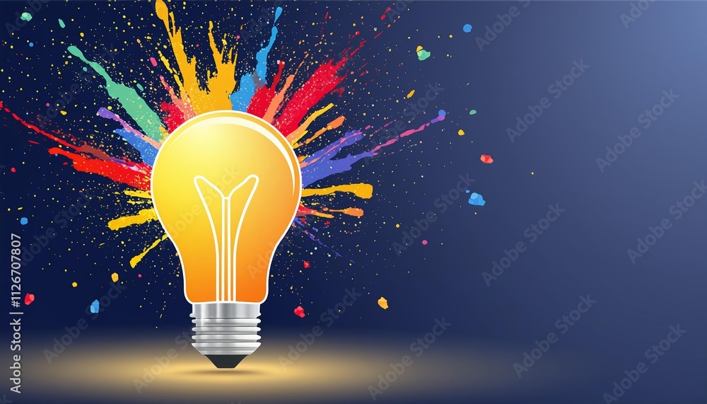 Poster creative explosion a vibrant light bulb bursting with colorful paint and ideas a symbol of innovatio
