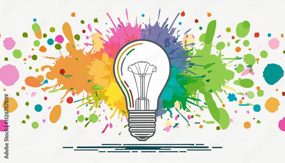 Poster creative explosion a vibrant light bulb bursting with colorful paint a symbol of new ideas and brain