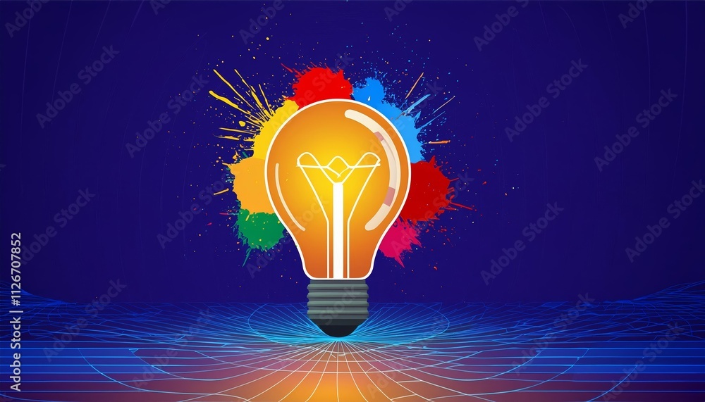 Poster creative light bulb explosion a burst of colorful paint symbolizing innovative ideas and brainstormi
