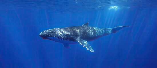 Obraz premium Humpback whale swimming underwater.