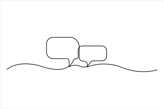 Continuous one line art drawing of speech bubble square shaped chat cloud and thought dialogue icon


