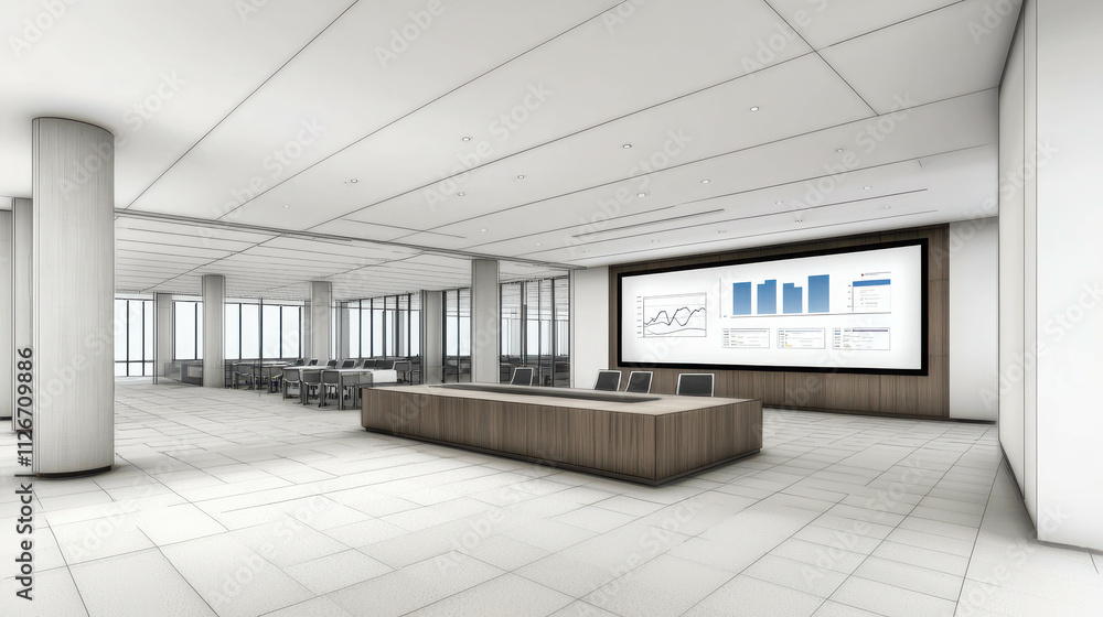 Poster modern and dynamic office environment with central strategy display