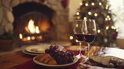 Charming valentine s day dinner ambiance with red wine, candles, and intimate setting