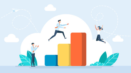 Teamwork to success together, employee career path or partnership support to help business growing. Team growth, teamwork help improve working and achieve success, work together. Vector illustration