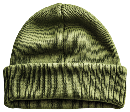 Green knit beanie hat with folded brim
