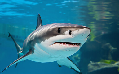 Fototapeta premium Majestic shark swimming gracefully in clear water at an aquarium setting