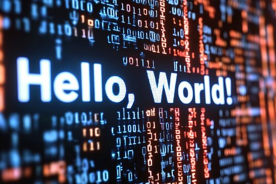 Hello World Displayed On A Digital Screen Showing Code