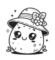 Coloring page design cute potato wearing hat