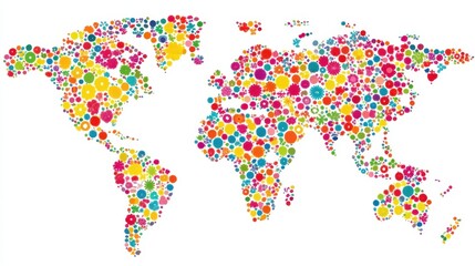 Fototapeta premium A colorful world map made of vibrant floral patterns representing diversity and unity.