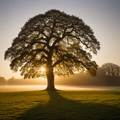 B&auml;ume - Goldener Morgenhimmel &uuml;ber einem einsamen Baum