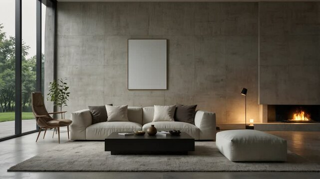 living room interior near the window with wall decoration. looping animated 4k video