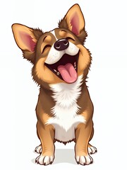 cartoon dog with open mouth sitting on white surface.