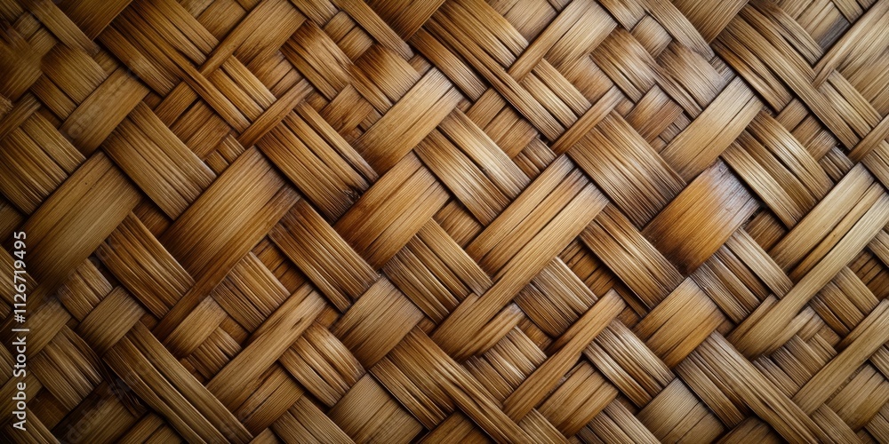 Aufkleber Bamboo weave pattern showcased against a backdrop of natural wood, highlighting the intricate design and texture of bamboo weave in a unique composition.