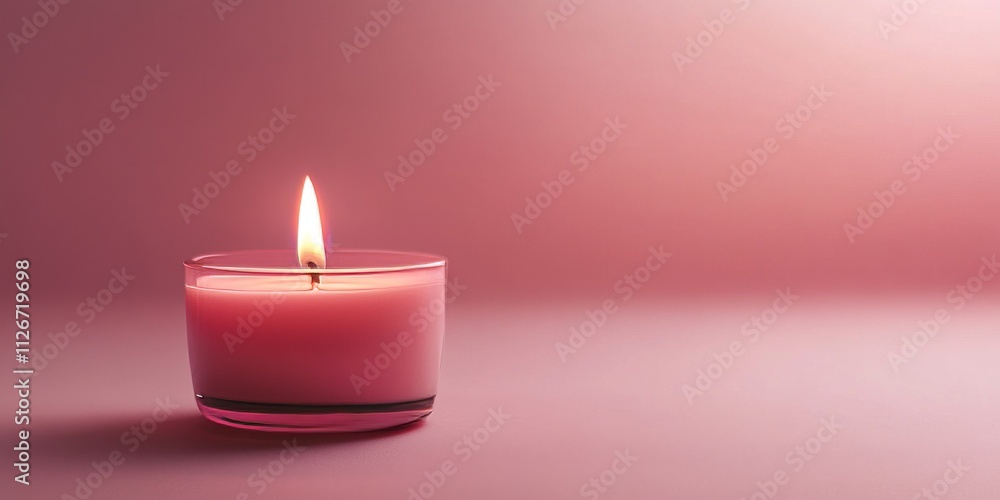 Aufkleber burning pink candle illuminated against a soft pink background creates a calming ambiance, highlight