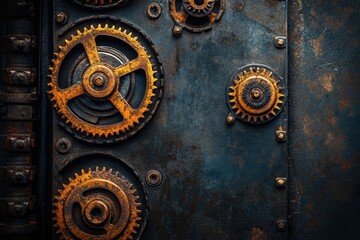 Fototapeta premium Rusty gears and cogs creating a steampunk background