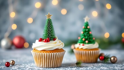 Birthday cupcakes with fir tree candles