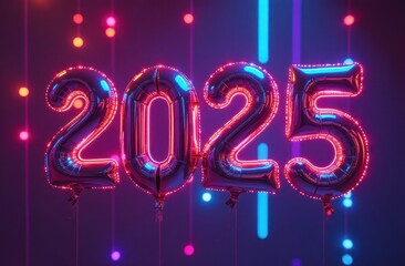 New Year's numbers 2025 in neon shades in the form of balloons