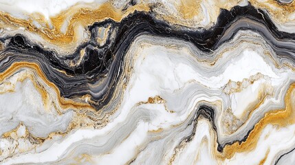 Obraz premium Abstract Marble Texture, Black, Gold, and White Swirls