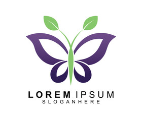 modern Butterfly logo design Premium butterfly green leaf symbol vector template