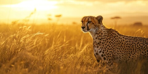 Naklejka premium Cheetah seen in the wild, showcasing the beauty and grace of the cheetah in its natural habitat within a protected area. Experience the thrill of observing a cheetah in its environment.