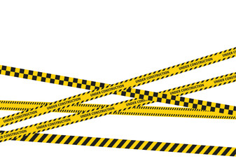 Set of yellow and black caution warning banner tape hanging for industrial safety, road, under construction, and hazard areas. vector illustration with a transparent background
