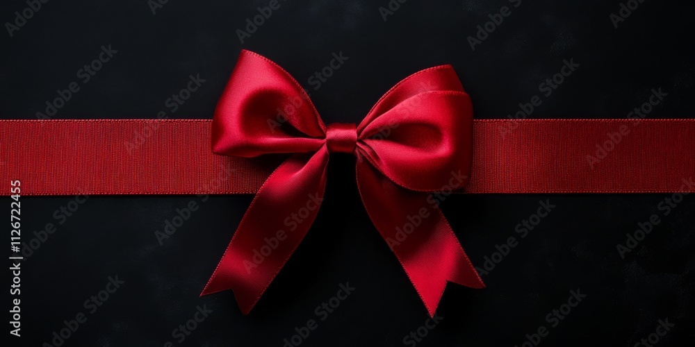Aufkleber festive red ribbon and bow displayed on a black background create an elegant atmosphere. this red ri