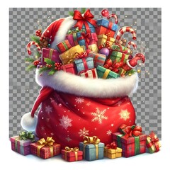 Festive watercolor illustration of Santa's red sack filled with colorful Christm_Nero AI_Photo 1