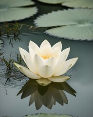 A lotus flower floating serenely on a pond