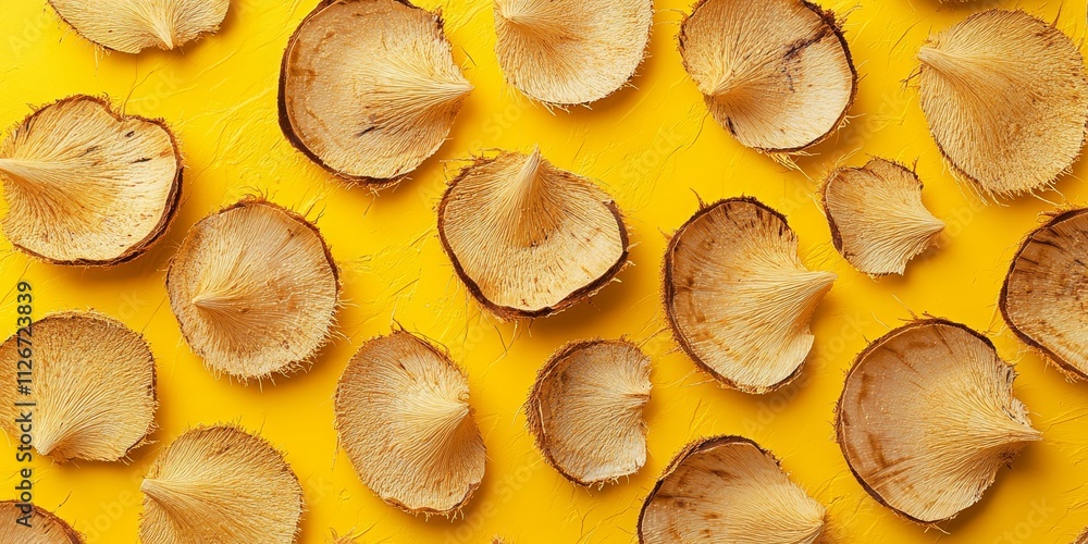 Leinwandbilder Coconut shell pattern displayed vividly on a bright yellow background, showcasing the unique texture and design of the coconut shell pattern. Perfect for highlighting this artistic coconut shell