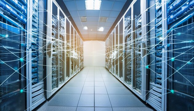 A Modern Data Server Center Background Featuring Advanced Digital Hosting Infrastructure for Enhanced Performance and Reliability in Data Management Solutions
