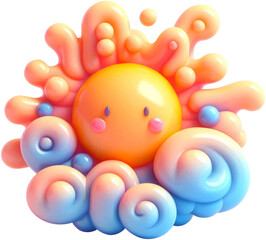 클레이아트 스타일의 부드러운 색상의 햇님 오브제Clay art-style soft-colored sun object,Generative AI