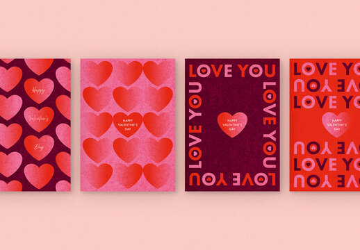 Valentine&rsquo;s Day Card Layouts with Texture Overlay