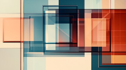 Abstract Geometric Digital Painting: Overlapping Squares in Warm Tones. AI Generated
