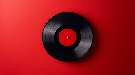 Vintage Vinyl Record on Bold Red Background. AI Generated