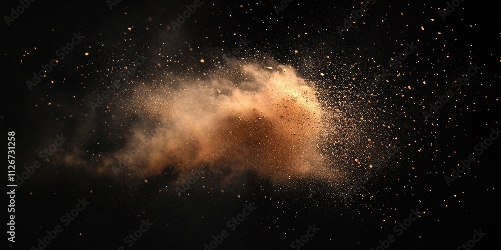 Poster fire particles create a stunning effect with dust and debris, isolated on a black background. this m