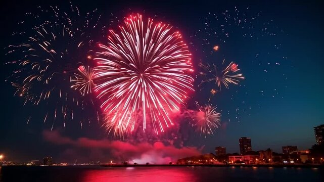 New Year's Eve Celebration With Spectacular Fireworks Welcoming 2023 at the Waterfront. Generative AI
