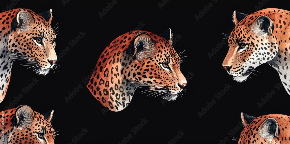 Poster A seamless leopard print pattern on a dark background with a golden texture.