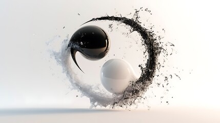 Yin and Yang 3D Render: Dynamic Balance in Abstract Space. AI Generated