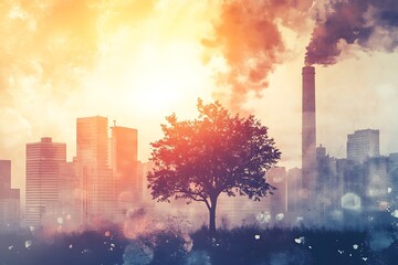 Obraz premium Tree Surrounded by Smog in Industrial Setting