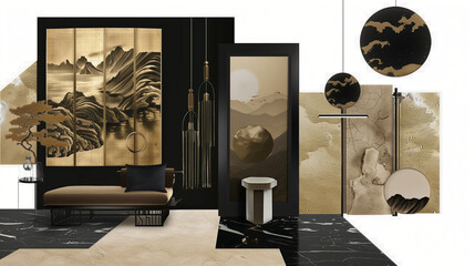 mood board interior Living room Chinese style