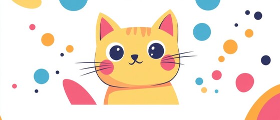 Adorable Cartoon Cat with Colorful Abstract Background, Perfect for Kids Products