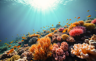Obraz premium Underwater scene filled with colorful coral reefs