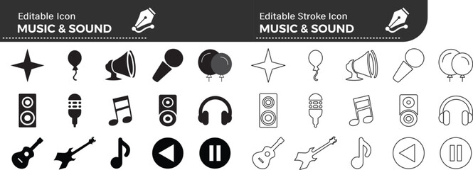 Audio Video set of web icons in line style. Music and Video icons for web and mobile app. Podcast, video media player, radio, song. Vector illustration