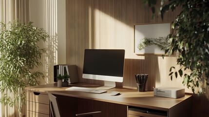 Fototapeta premium Sunlit Minimalist Home Office Workspace Design