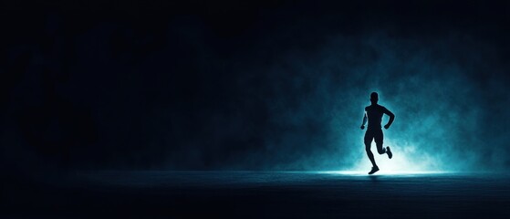 Powerful Silhouette of Runner in Dramatic Nighttime Setting