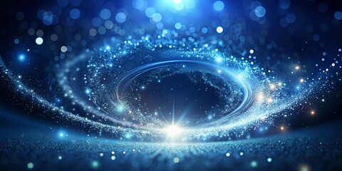 Obraz premium Abstract swirling galaxy of blue sparkles and cosmic dust with bright center