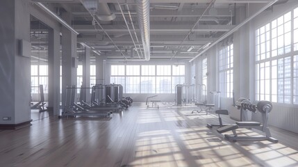 Interior of a modern fitness hall. 3D Rendering.
