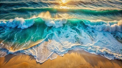 Golden Hour Ocean Waves Crashing on Sandy Shore