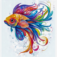 Obraz premium A colorful sea fish design element set, white background.
